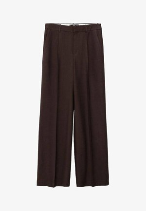 Brune lin brede bukser med flad front, to sidelommer og en skræddersyet design, der giver en afslappet, flydende silhuet.