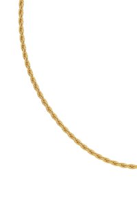 Zlatna uvrnuta lančić ogrlica s glatkom teksturom, koja sadrži isprepletene karike koje stvaraju fleksibilan i elegantan dizajn.