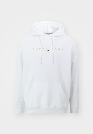 Bílá bavlněná mikina s kapucí, přední kapsou a šňůrkou, se zlatým logem "TOMMYJEANS" nad malým emblémem v tri-barevném provedení. Měkká textura.