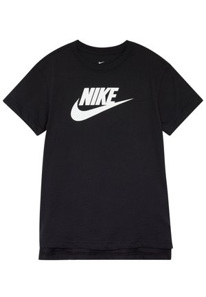 T-shirt Nike noir manches courtes avec logo Nike blanc et swoosh centré sur la poitrine.