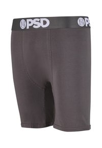 Boxers homme gris foncé avec une ceinture noire et blanche siglée PSD et des détails de coutures renforcées.