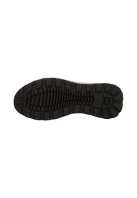 Schwarze Schuhsohle mit tiefen, breiten Rillen und strukturiertem Grip-Muster, Größe 4½ gekennzeichnet, auf weißem Hintergrund.