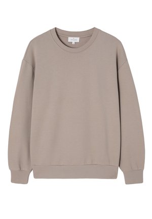 Beige Sweatshirt aus Baumwollmischung, mit Rundhalsausschnitt, langen Ärmeln und gerippten Bündchen. Das Design ist einfach mit einer glatten Textur.