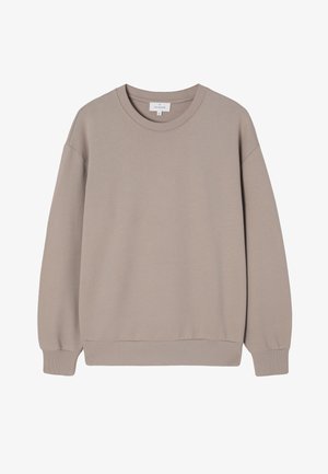 Beige sweatshirt lavet af bomuldsblanding, med rund halsudskæring, lange ærmer og ribbede manchetter. Designet er enkelt med en glat overflade.