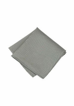 Textured grey fabric napkin folded with subtle diagonal weave pattern. Lightweight and versatile for various dining settings.