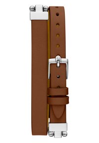Brown leather watch strap featuring a simple design, silver metal buckle, and multiple adjustment holes. Smooth texture with a soft finish.