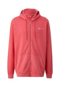 s.Oliver GARMENT-DYED MET CAPUCHON - Strickjacke - korallrot