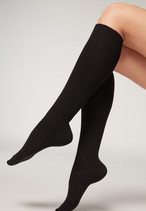 RIBBED - Knee high socks - black