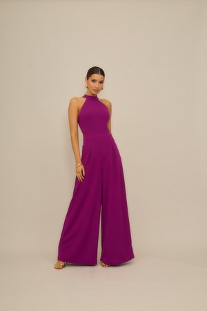 LEILA HALTER NECK WIDE LEG - Kombinezonas - plum