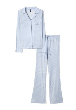 OVS, CHECK PYJAMA REGULAR FIT V NECK SET - Pigiama - white light blue