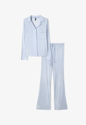 OVS, CHECK PYJAMA REGULAR FIT V NECK SET - Pigiama - white light blue