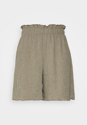 Hoch taillierte beige gerippte Shorts mit einem gerafften elastischen Bund und weiten, lockeren Beinen.