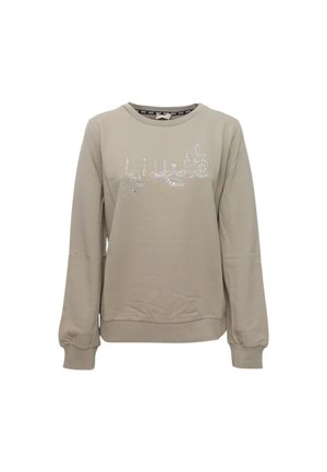 Felpa beige chiaro con maniche lunghe, scollatura rotonda e design di foglia ricamato scintillante sul davanti. Materiale in cotone morbido.