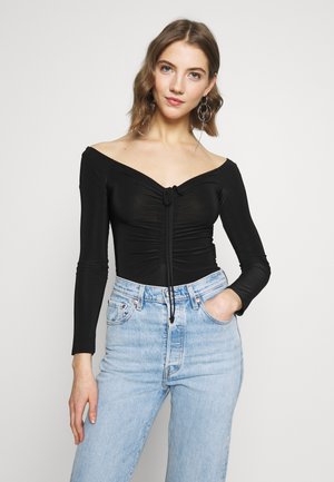SLINKY OFF SHOULDER RUCHED BODY - Long sleeved top - black