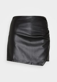 Černá mini sukně z imitace kůže s designem do zavinování, hladkým povrchem a mírně draped asymetrickým lemem.