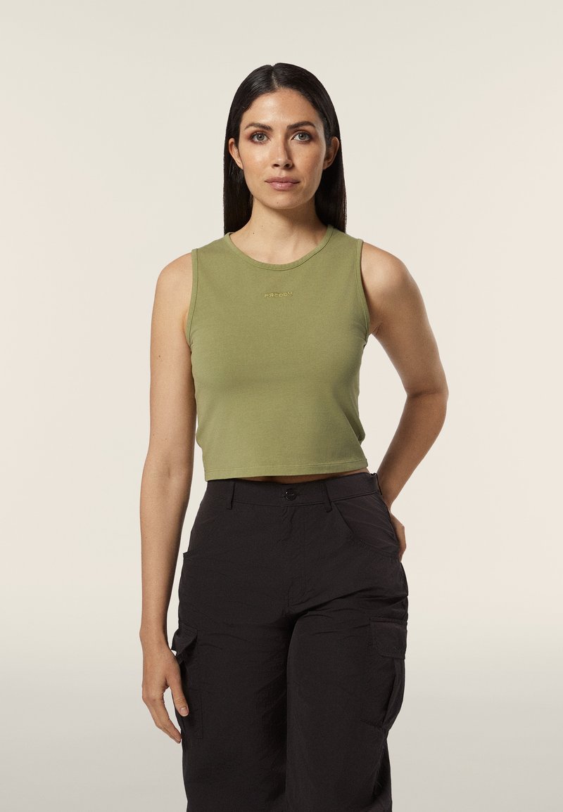 Freddy CROPPED SLIM FIT - Top - oil green direct dyed