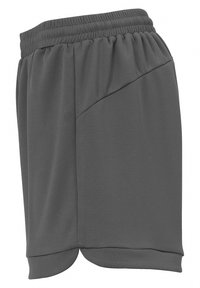 Graue Sportshorts aus leichtem Stoff, mit einem elastischen Bund, Seitenteildesign und abgerundetem Saum für verbesserte Beweglichkeit.