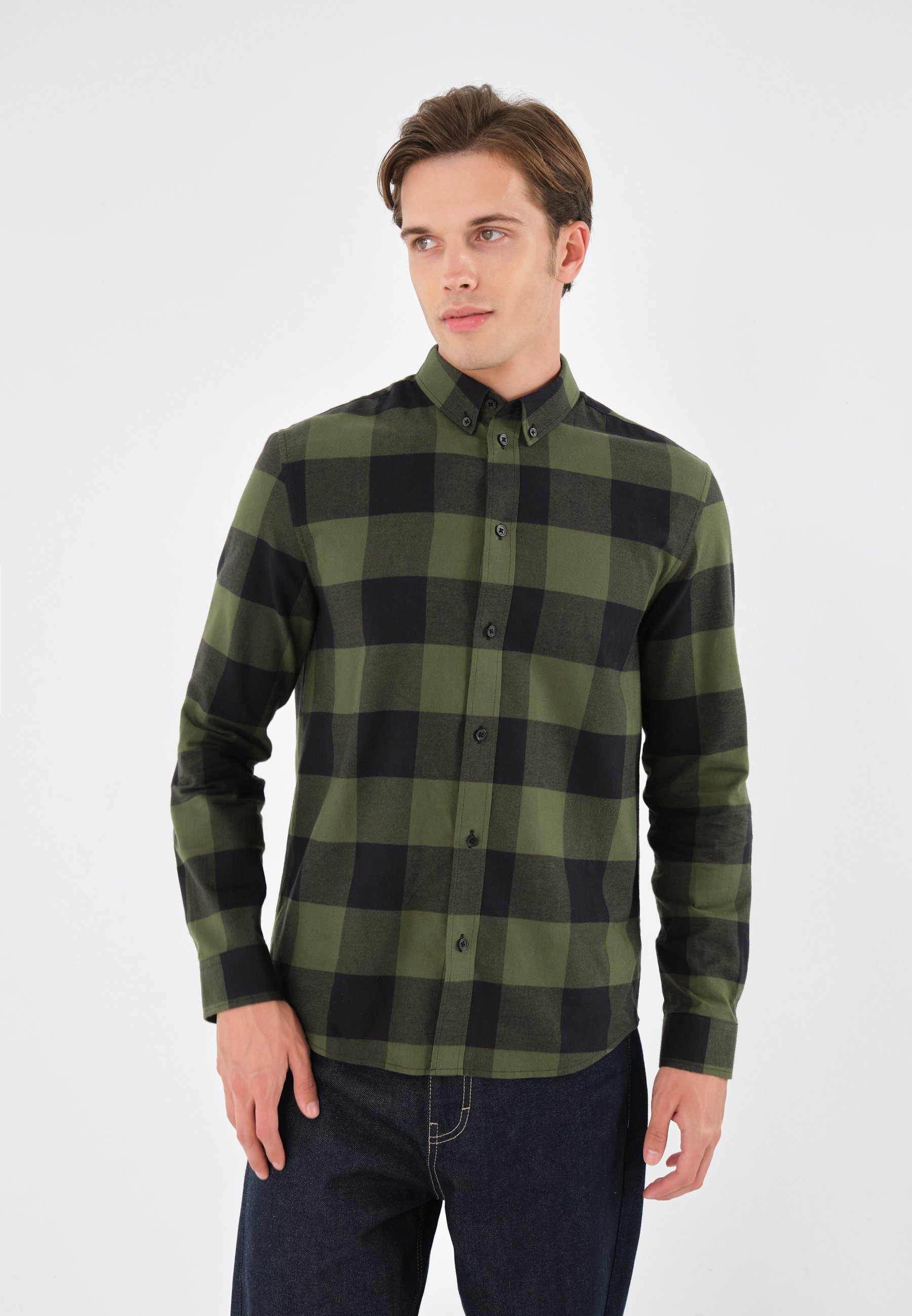 Camicia Uomo In Flanella Pesante – Manica Lunga, Verde Militare, Taglia L – Cotone Misto, Tasconi