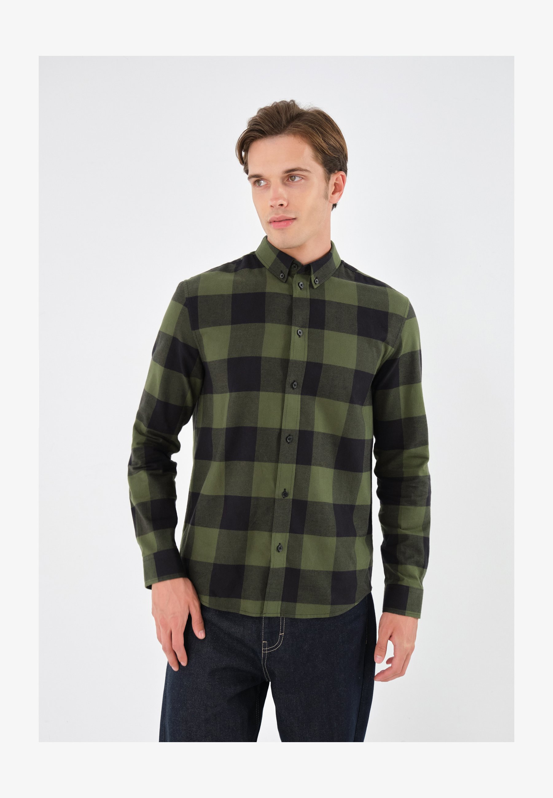 Camicia Uomo In Flanella Pesante – Manica Lunga, Verde Militare, Taglia L – Cotone Misto, Tasconi