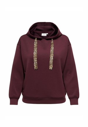 Bordeaux hoodie met een trekkoord. Heeft een trekkoord met luipaardpatroon en ribgebreide manchetten. Zacht materiaal, relaxte pasvorm met een ruime capuchon.