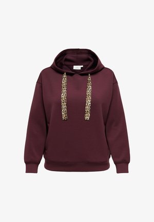 Bordeaux hættetrøje med snoretræk. Har leopardmønstret snoretræk og ribbede cuffs. Blødt stof, afslappet pasform med en rummelig hætte.