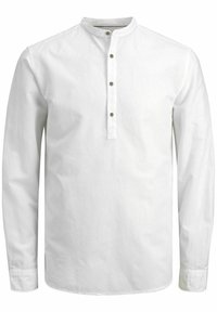 Biała, długosleeve koszula z bawełny z okrągłym dekoltem, z listwą z trzema guzikami i prostym dołem.