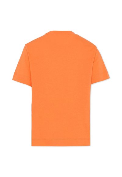 T-shirt à manches courtes en coton orange vif, avec un col rond et une texture lisse. Aucun motif ou accent visible. Vue de dos affichée.