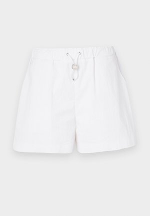 Hvite shorts med elastisk midjebånd, snordetalj, to sidelommer og en glatt tekstur. Passer for varmt vær.