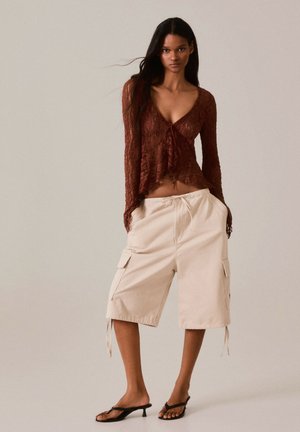 Bershka, LACE RUFFLE JACKET - Blouse - light brown
