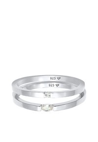 Sølv stable ringe sæt, der består af poleret 925 sterling sølv, geometrisk design, to ringe med klare sten sat i midten.
