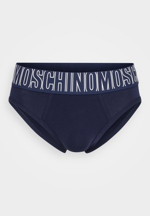 Boxers de algodão em azul-marinho com um design ajustado, apresentando uma cintura com logótipo branco e uma textura suave. Sem padrões ou acentos adicionais.