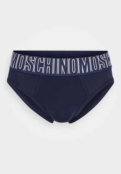 Boxers de algodão em azul-marinho com um design ajustado, apresentando uma cintura com logótipo branco e uma textura suave. Sem padrões ou acentos adicionais.