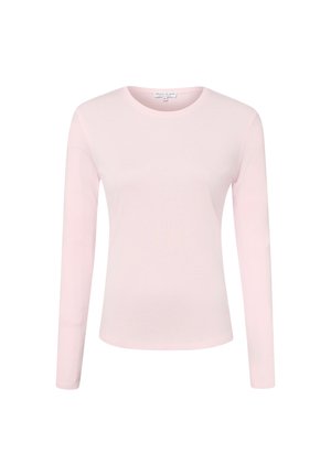 Lichtroze longsleeve met ronde hals, aansluitende pasvorm en effen ontwerp op een witte achtergrond.