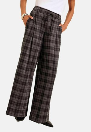 Friends Like These, CHECK ELASTICATED WAIST WIDE LEG TROUSERS - Stoffhose - grey