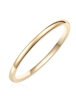 Kuldne sõrmus, sile pind, ümmargune kuju, õhuke profiil, poleeritud viimistlus, lihtne disain, läikiv tekstuur ilma kaunistusteta.