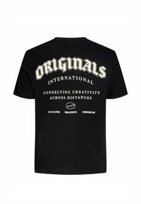 Sort bomulds T-shirt med stort hvidt tekst "ORIGINALS" og yderligere branding på ryggen, med korte ærmer og rund halsudskæring.