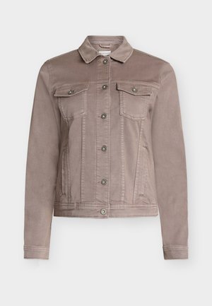 Rudos spalvos džinsinė striukė su sagų užsegimu, dvi krūtinės kišenės su sagomis, šoniniai kišenės ir klasikinis apykaklis.