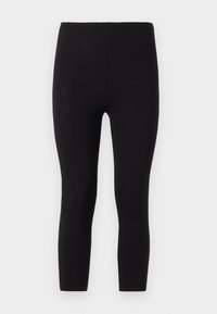 Svarte leggings laget av elastisk stoff. Har en sømløs midjebånd og en tettsittende design som går til ankelen med en jevn tekstur.