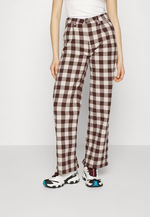 RETRO WIDE LEG CHECK PANTS - Calças - sand