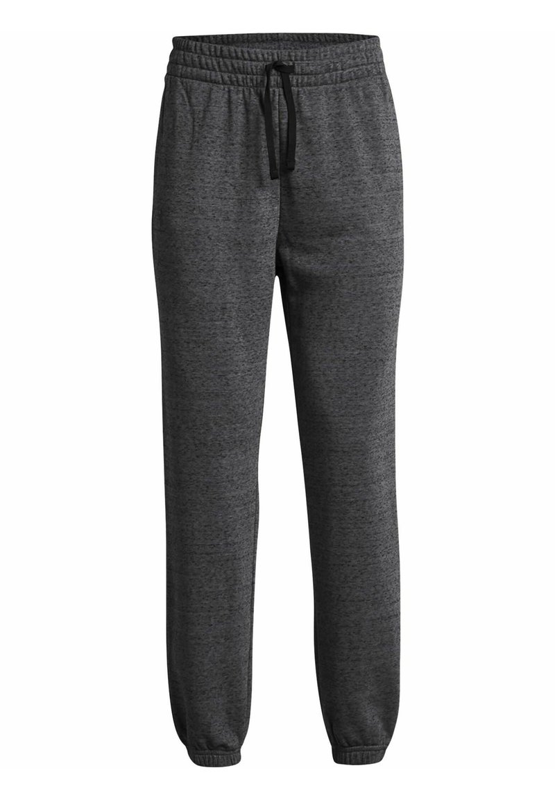 Graue Jogginghose mit weichem Stoff, elastischem Taillenbund mit Kordelzug und engen Bündchen an den Knöcheln. Dezentes Melange-Muster.