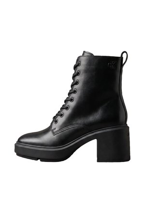 Calvin Klein, BLOCK HEEL ANK BOOT LACEUP LTH - Lace-up ankle boots - triple black