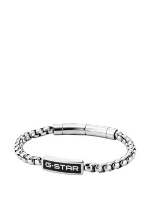 Bracciale con catena in argento con piastra rettangolare nera e argento incisa con il nome del marchio G-STAR.