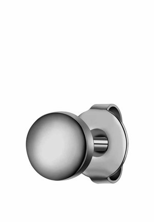 Butoane de ușă din oțel inoxidabil rotund, cu finisaj periat, montate pe o bază circulară elegantă. Textură netedă, design minimalist.