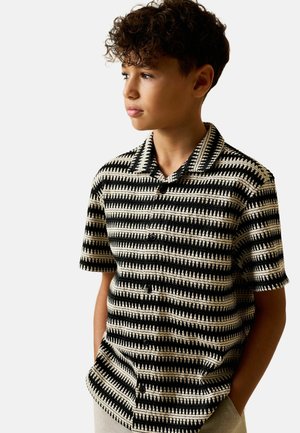 REGULAR FIT - SHORT SLEEVE TEXTURED STRIPE REVERE - Hemd - black/ecru