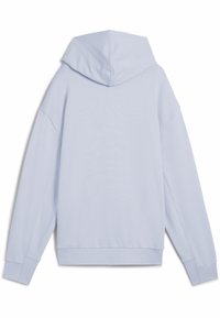 Felpa con cappuccio azzurro chiaro, dalla vestibilità comoda, maniche lunghe e polsini a coste. Texture liscia e design semplice, senza loghi o fantasie visibili.