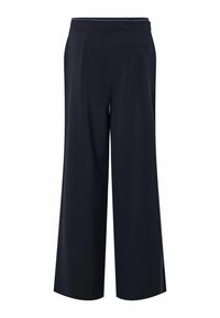 Pantalons large en marine avec une texture lisse, dotés d'une poche arrière et d'une taille plate pour un ajustement confortable.