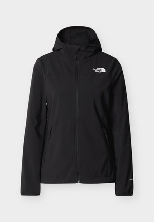 Μαύρο μπουφ άν softshell με φερμουάρ μπροστά, ρυθμιζόμενο κουκούλα και δύο πλαϊνές τσέπες. Διαθέτει το λογότυπο της North Face σε λευκό στο αριστερό στήθος.