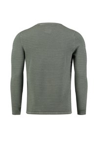 Langärmliges, geripptes Shirt aus einem sanften grünen Stoff. Es hat einen Rundhalsausschnitt und ein strukturiertes Muster im gesamten Design.