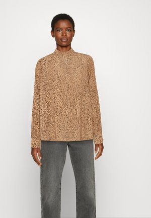 BILLIE FAIERS LEOPARD PRINT HIGH NECK BALLOON SLEEVE - Blusa - tan