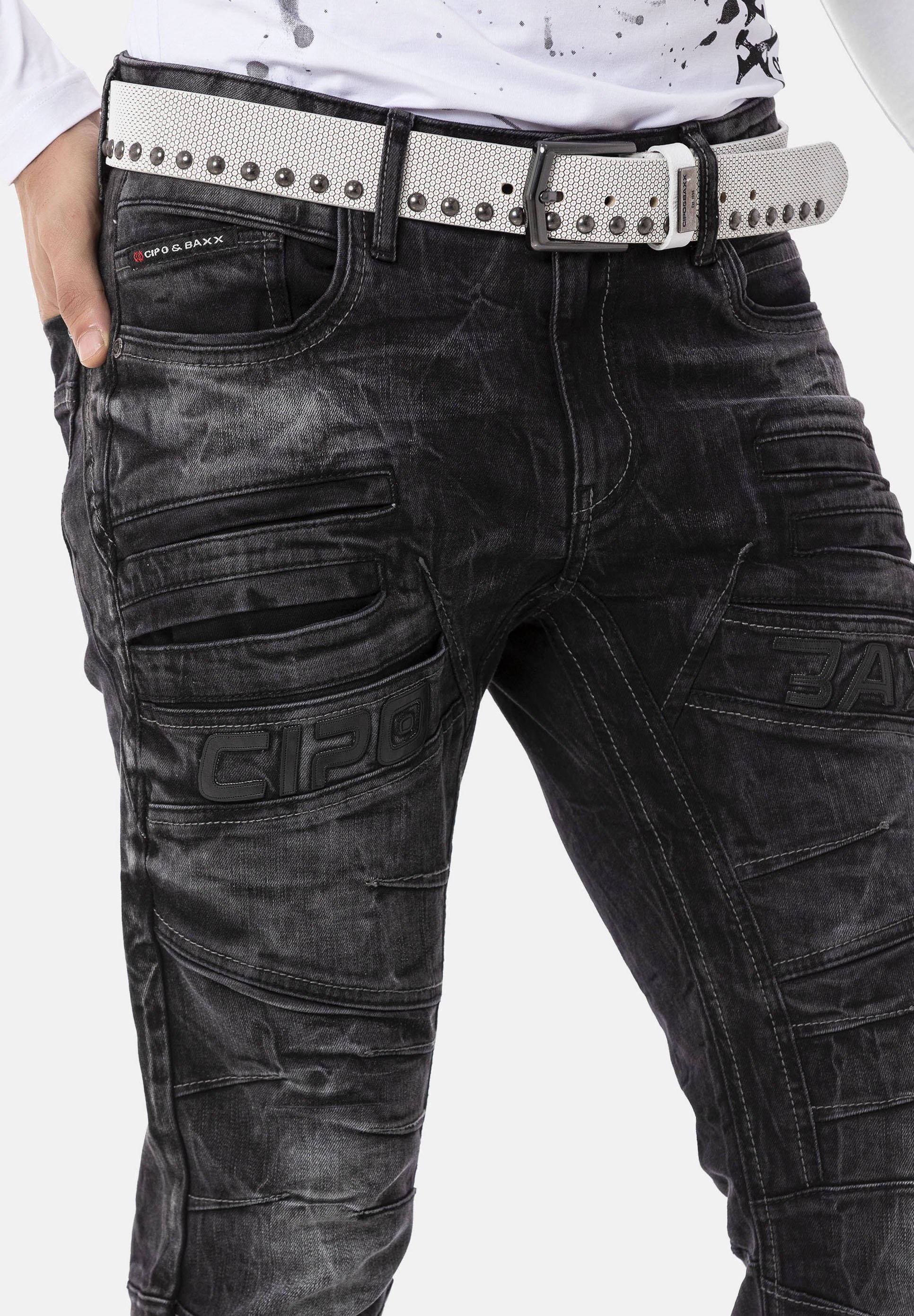Pantaloni Uomo Denim Blu Jeans Uomo Cipo & Baxx PENTAGON - Taglio Dritto, Denim Blu Stonewash, Tutte Le Taglie, Nuovo Con Etichette Denim Taglio Dritto - Foto 4
